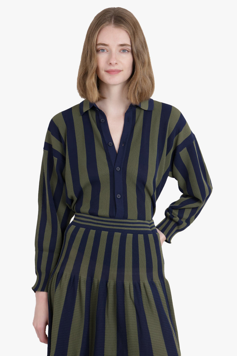 CFCL RTW Cascades Stripe L/S Oversized Shirt | Navy/Green