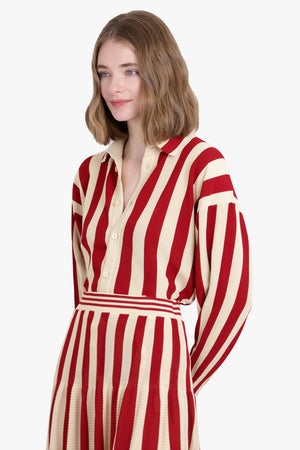 CFCL RTW Cascades Stripe L/S Oversized Shirt | Red/Beige