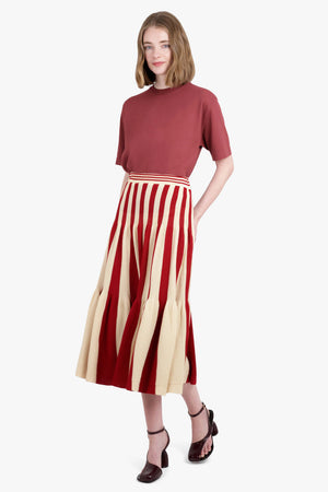 CFCL RTW Cascades Stripe Maxi Skirt | Red/Beige