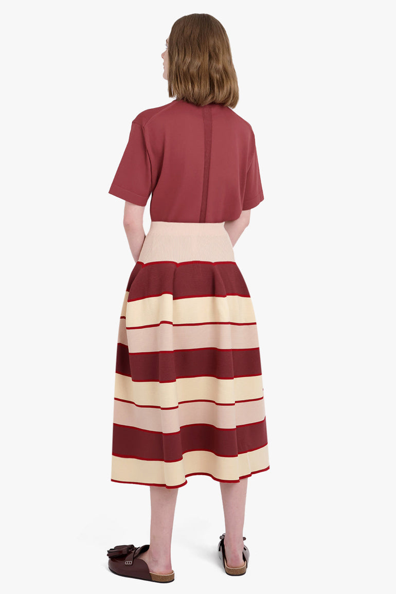 CFCL RTW Flared Stripe Midi Skirt | Red/Beige/Pink