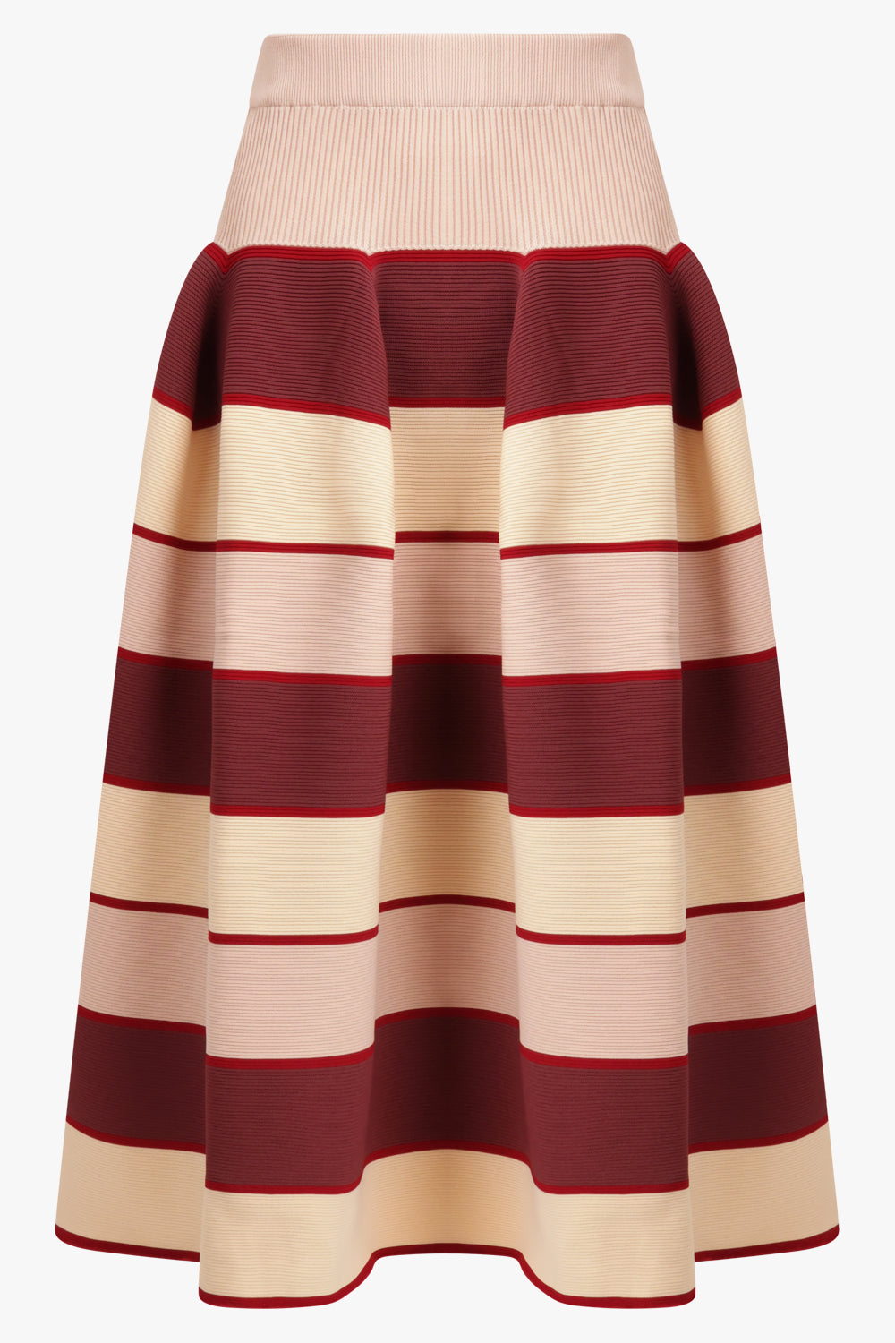 CFCL RTW Flared Stripe Midi Skirt | Red/Beige/Pink