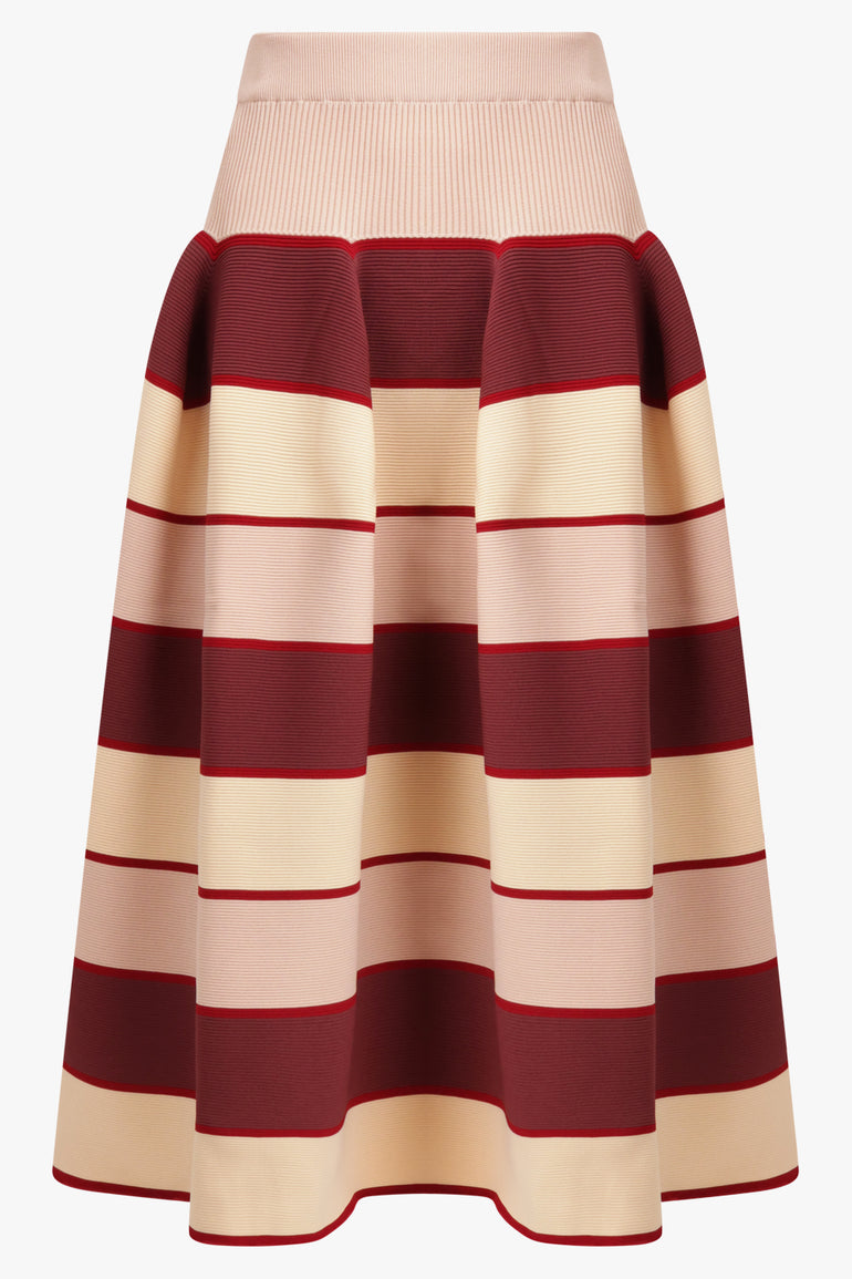 CFCL RTW Flared Stripe Midi Skirt | Red/Beige/Pink