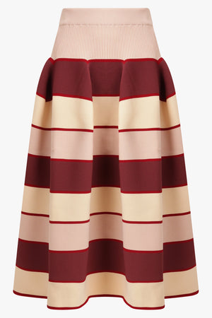 CFCL RTW Flared Stripe Midi Skirt | Red/Beige/Pink