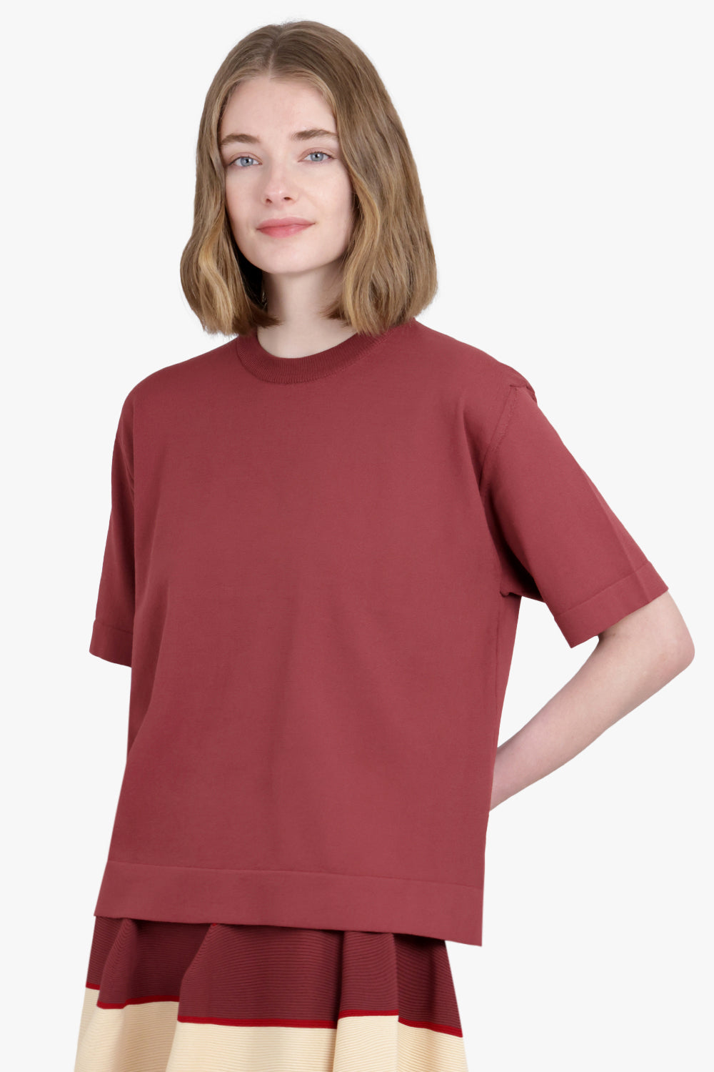 CFCL RTW Oversized S/S Knit Tee Top | Blush Red