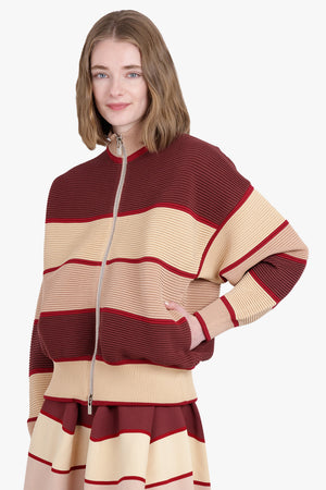 CFCL RTW Zip Up Stripe Bomber Jacket | Red/Beige/Pink