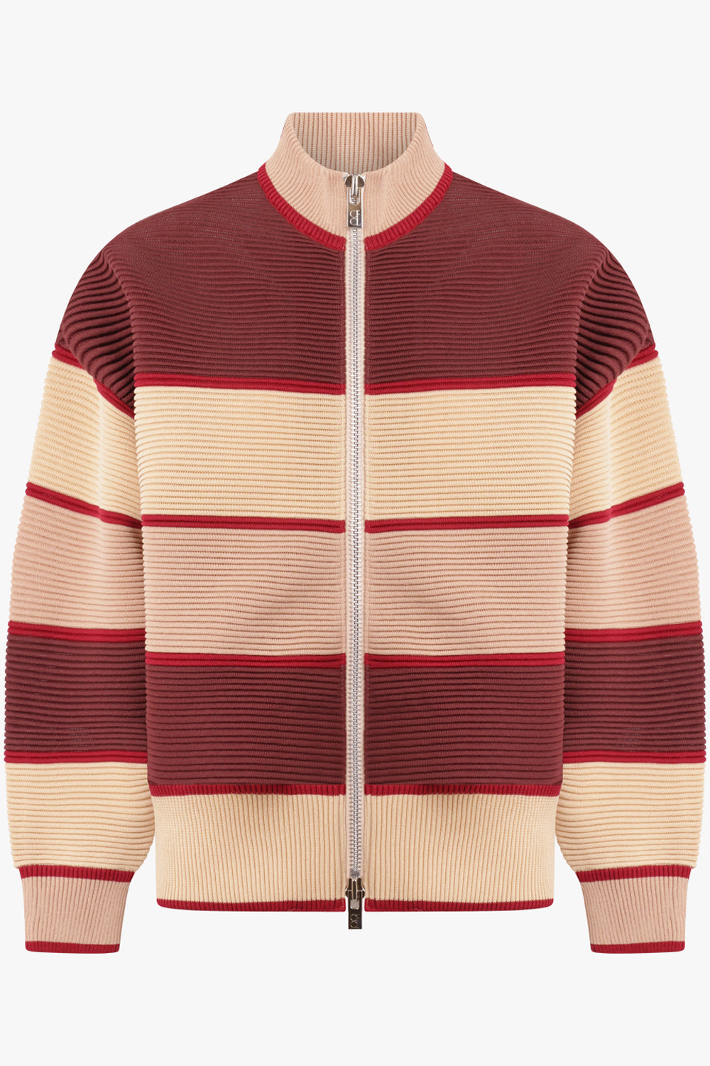 CFCL RTW Zip Up Stripe Bomber Jacket | Red/Beige/Pink