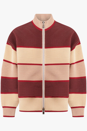 CFCL RTW Zip Up Stripe Bomber Jacket | Red/Beige/Pink