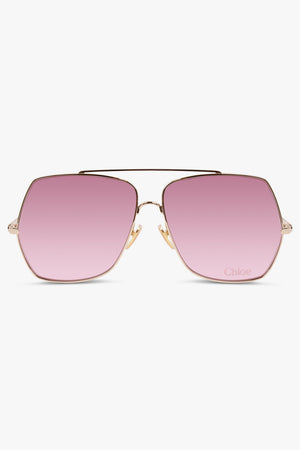 CHLOE ACCESSORIES GOLD / PINK CH02785 Rectangular Solared Sunglasses | Gold/Red