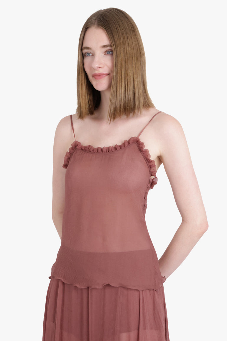 CHLOE RTW Lingerie Tulle Detail Singlet | Woodrose Pink