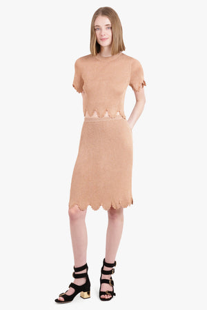 Scalloped Lurex Midi Skirt | Lovely Beige