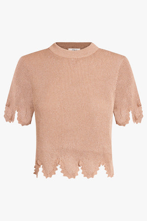 CHLOE RTW Scalloped Lurex Crop Top | Lovely Beige