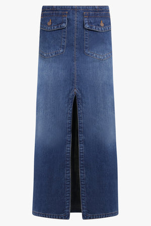 CHLOE RTW Slit Detail Denim Maxi Skirt | Night Blue