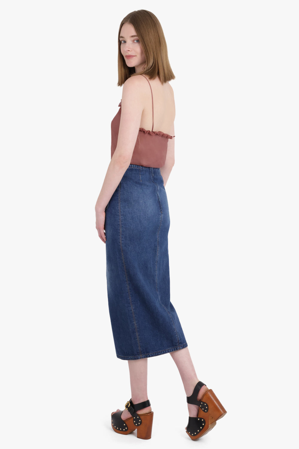 CHLOE RTW Slit Detail Denim Maxi Skirt | Night Blue