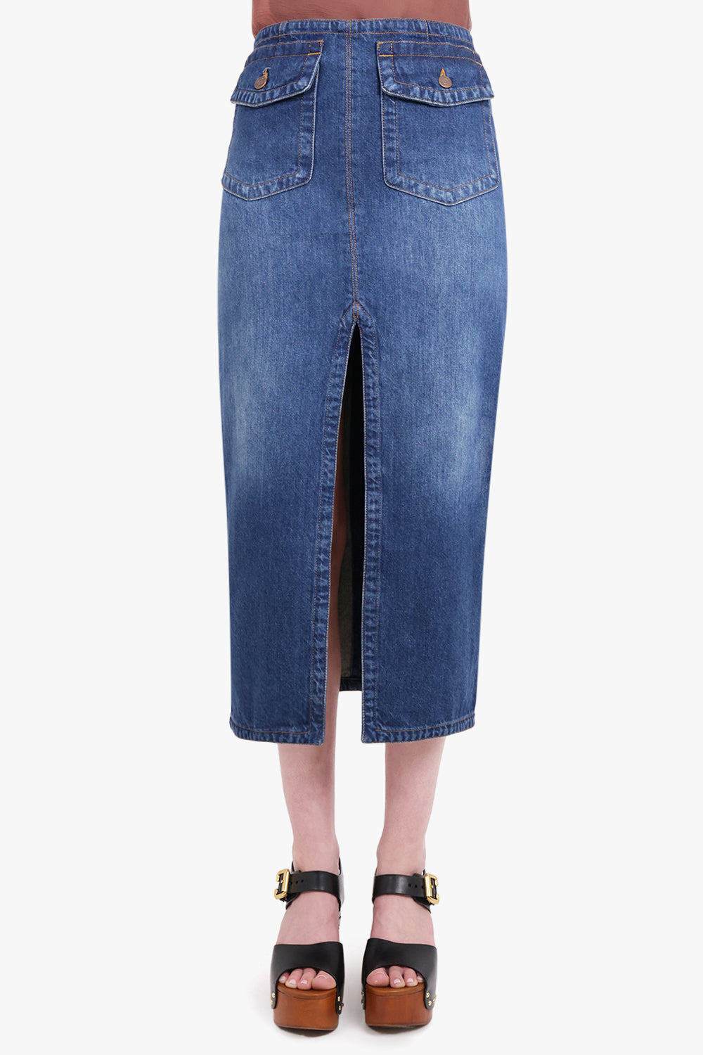 CHLOE RTW Slit Detail Denim Maxi Skirt | Night Blue