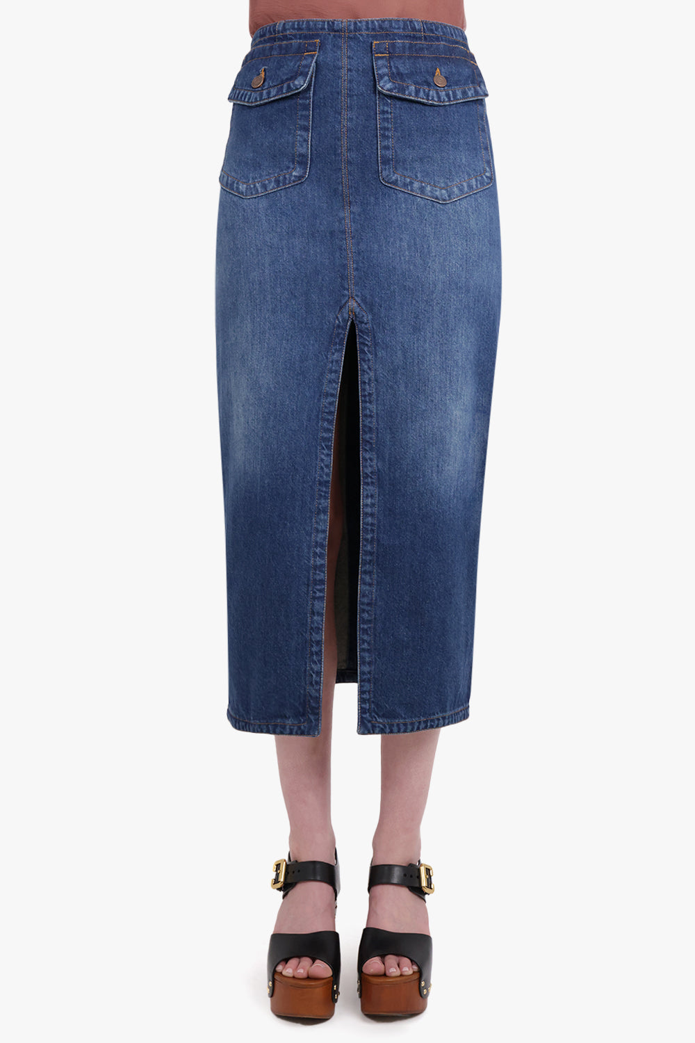 CHLOE RTW Slit Detail Denim Maxi Skirt | Night Blue