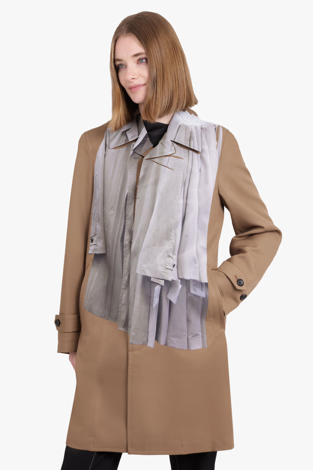 COMME DES GARCONS HOMME PLUS RTW Hanging Clothes Print Coat | Light Brown/Grey