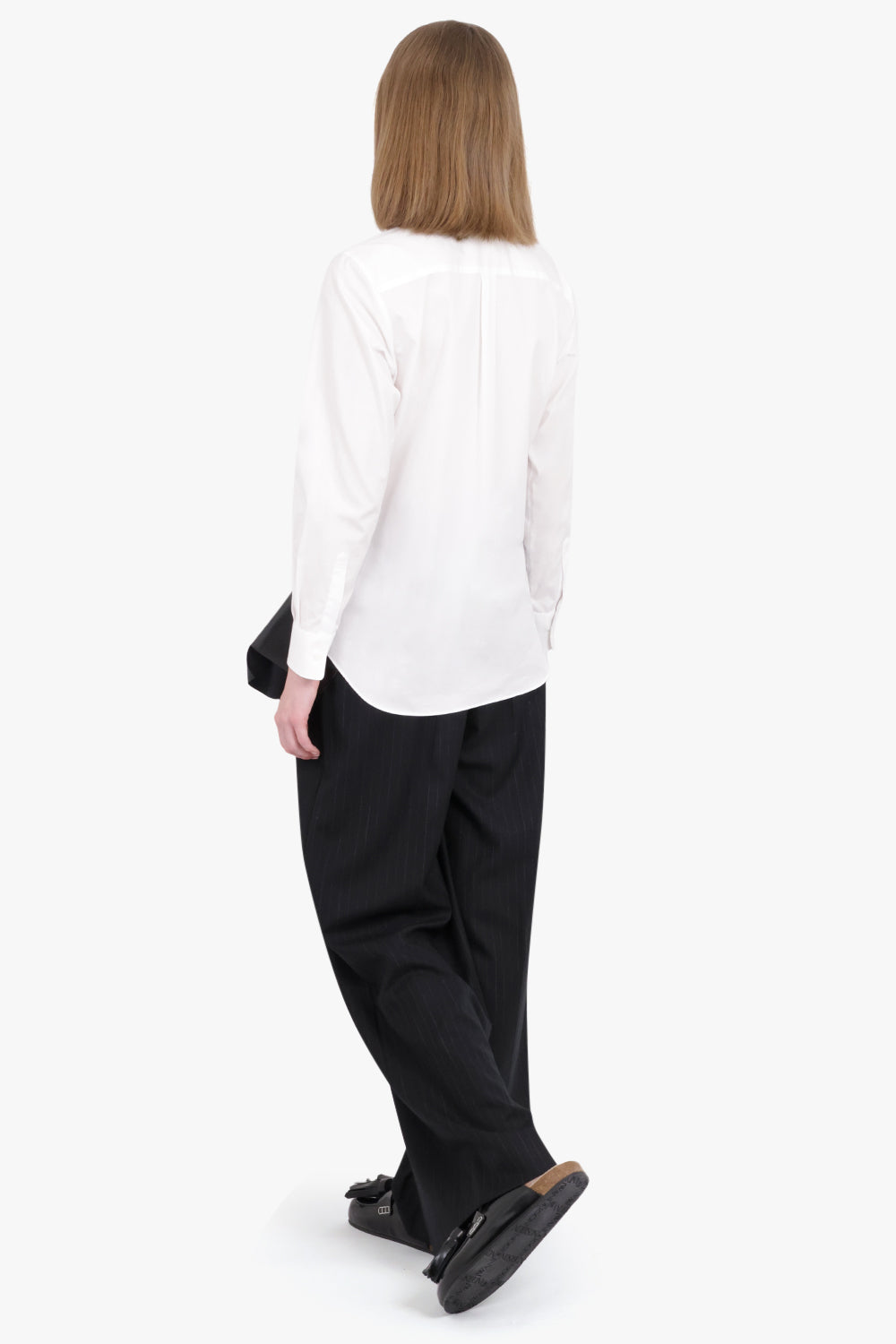 COMME DES GARCONS RTW Asymmetric L/S Shirt with Contrast Ruffle Detail | White/Black