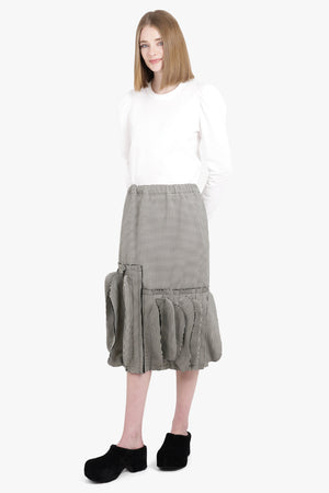 COMME DES GARCONS RTW Houndstooth Print Asymmetric Ruffle Midi Skirt | Grey