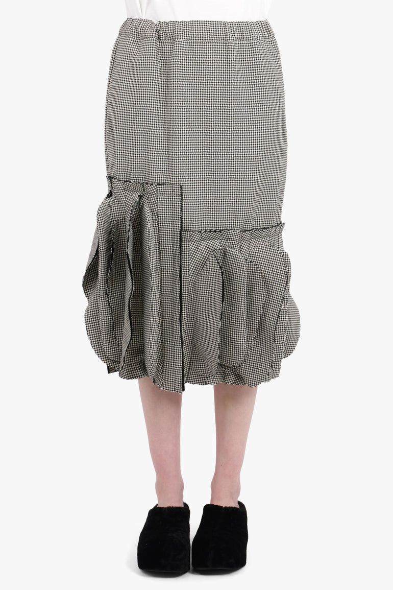 COMME DES GARCONS RTW Houndstooth Print Asymmetric Ruffle Midi Skirt | Grey