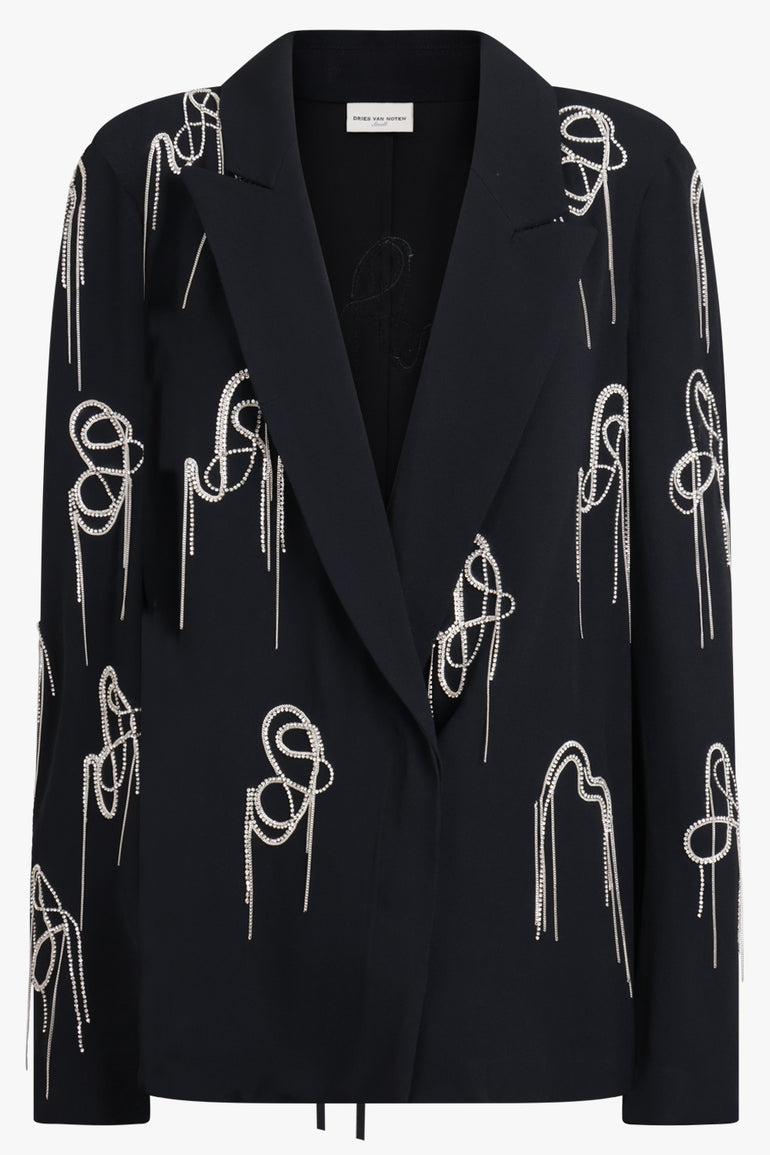 DRIES VAN NOTEN RTW Caplana Embellished Double Breasted Jacket | Black