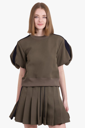 SACAI RTW Balloon S/S Pull over Top | Khaki/Navy