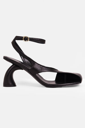 DRIES VAN NOTEN SHOES Ankle Wrap Cut Out Curved 75mm Heel | Black