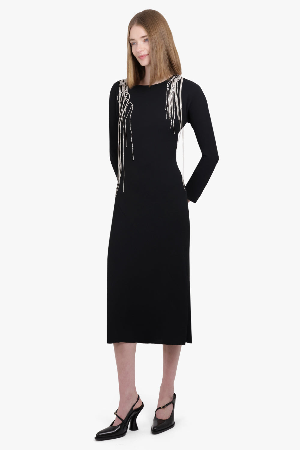 DRIES VAN NOTEN RTW Davion Embellished L/S Midi Dress | Black