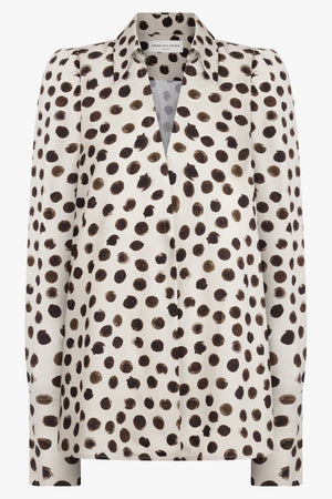 DRIES VAN NOTEN RTW Celindra Polka Dot Print L/S Shirt | Ecru/Brown