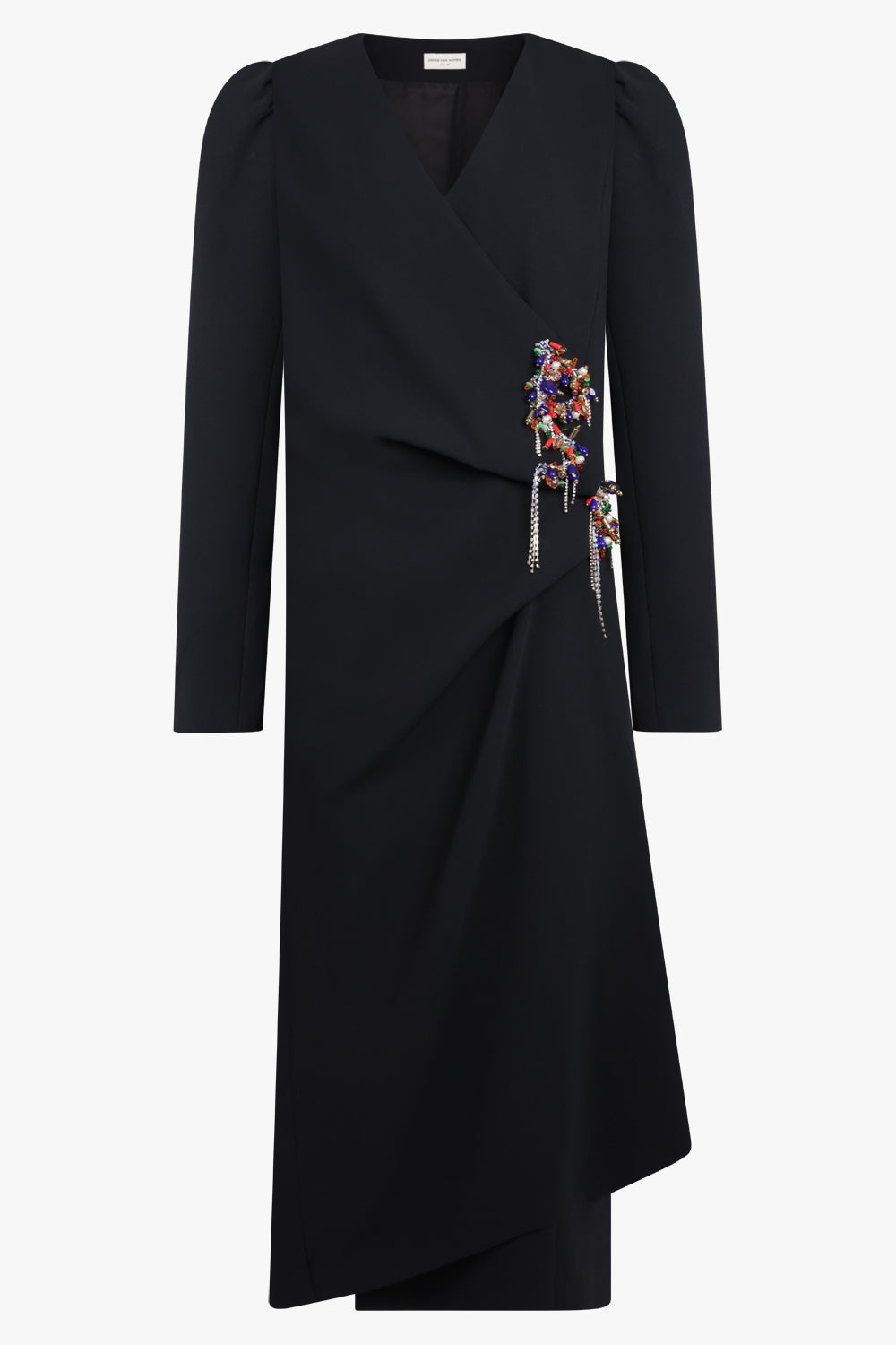 DRIES VAN NOTEN RTW Dapan Embellished Crossover L/S Midi Dress | Black