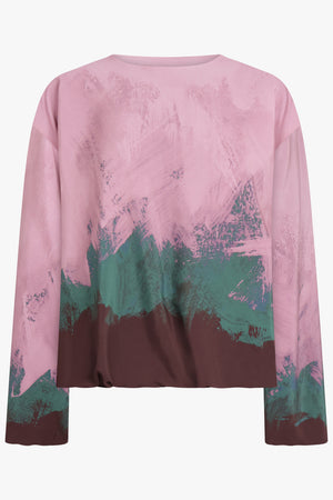 DRIES VAN NOTEN RTW Capo Abstract Print L/S Top | Pink/Green/Maroon