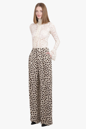 DRIES VAN NOTEN RTW Porter Polka Dot Print Straight Leg Pant | Ecru/Brown