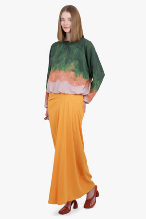 DRIES VAN NOTEN RTW Saren Asymmetric Ruched Maxi Skirt | Orange