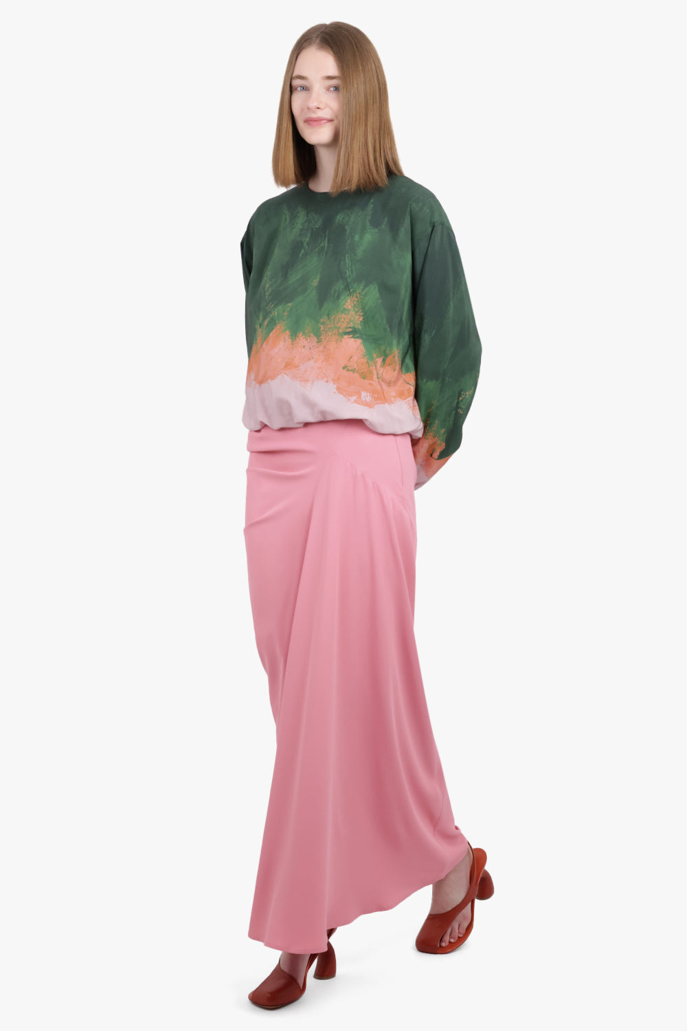 DRIES VAN NOTEN RTW Saren Asymmetric Ruched Maxi Skirt | Pink