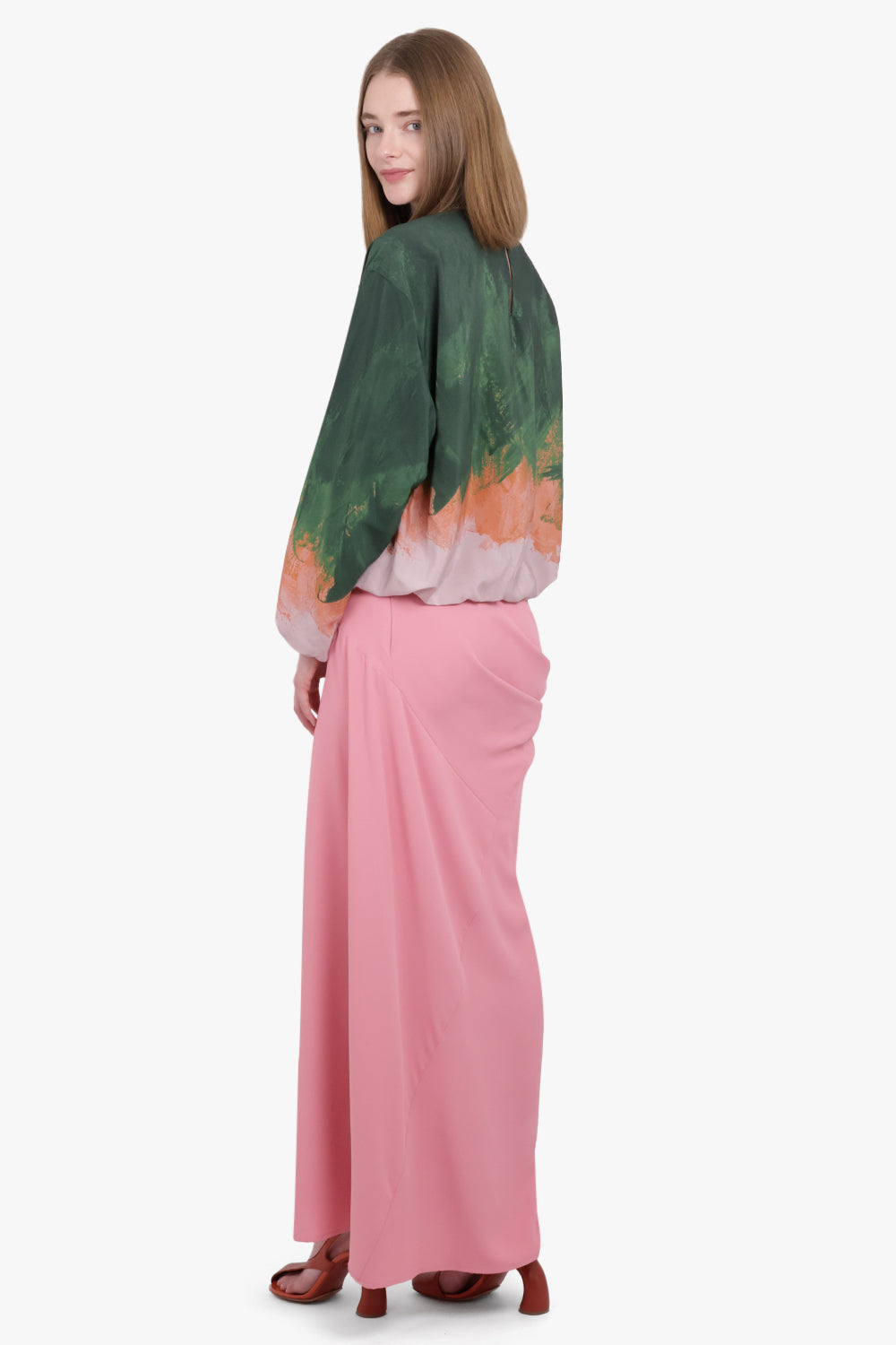 DRIES VAN NOTEN RTW Saren Asymmetric Ruched Maxi Skirt | Pink