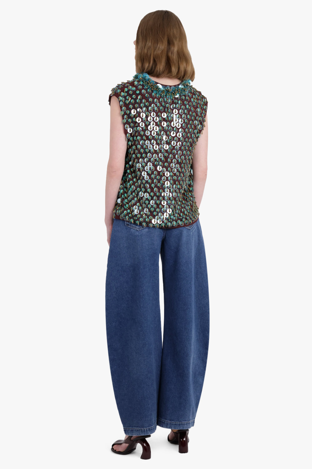 DRIES VAN NOTEN RTW Sequin Textured Sleeveless Vest | Wine