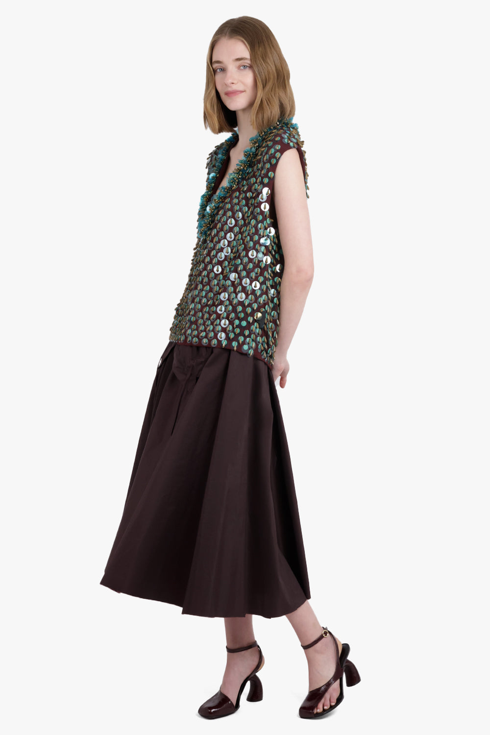 DRIES VAN NOTEN RTW Sequin Textured Sleeveless Vest | Wine