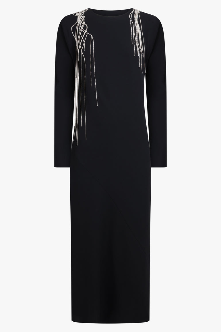 DRIES VAN NOTEN RTW Davion Embellished L/S Midi Dress | Black