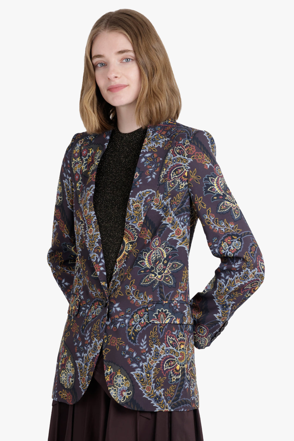 ETRO RTW Single Breasted Floral Print Jacket | Black/Multi