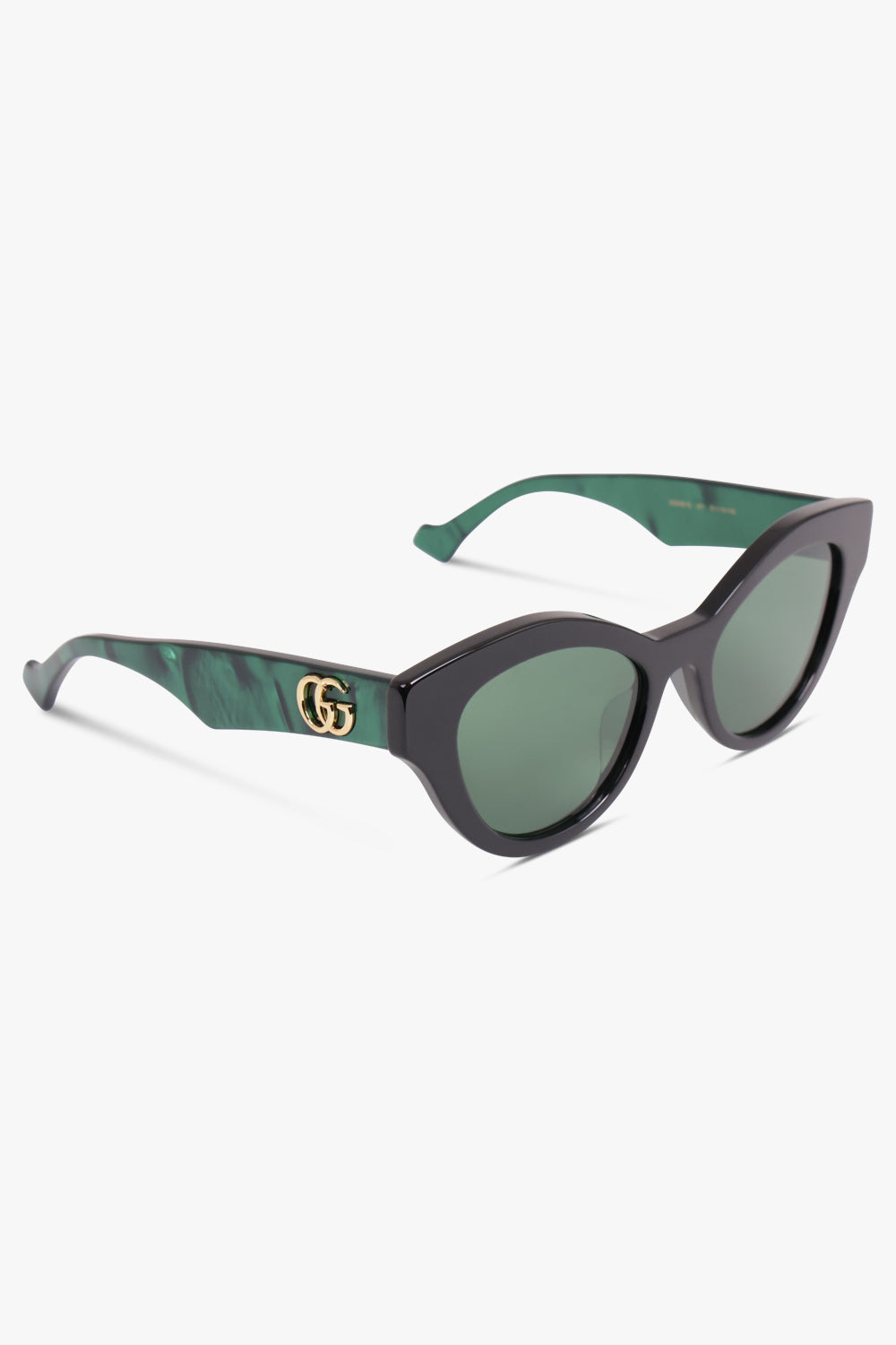 GUCCI ACCESSORIES GREEN / GREEN GG0957S 51 Round Cat Eye Sunglasses | Black/Green