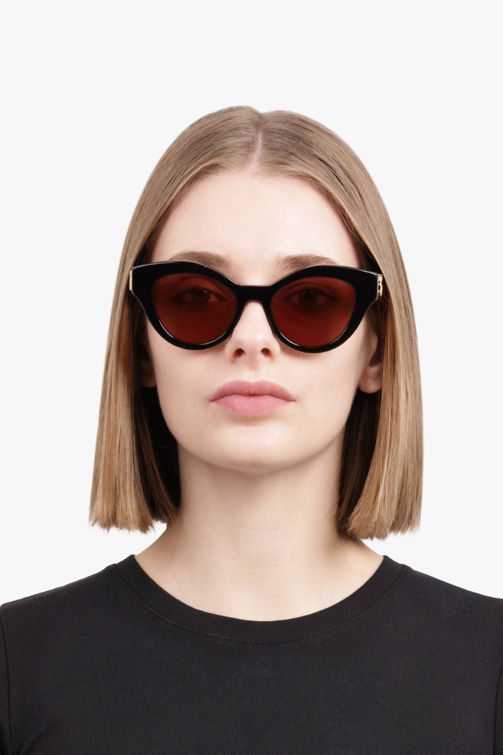 GUCCI ACCESSORIES RED / RED GG0957S 51 Round Cat Eye Sunglasses | Black/Red