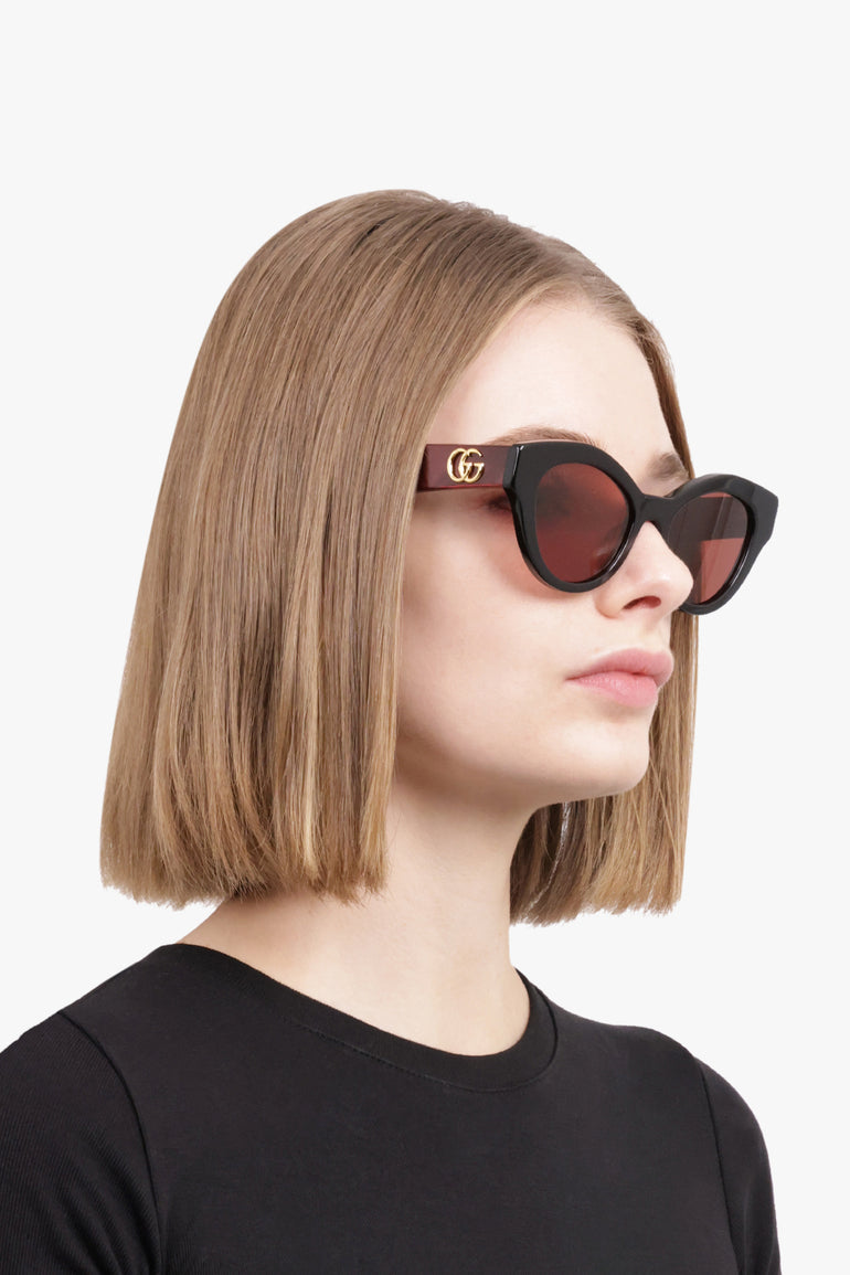 GUCCI ACCESSORIES RED / RED GG0957S 51 Round Cat Eye Sunglasses | Black/Red