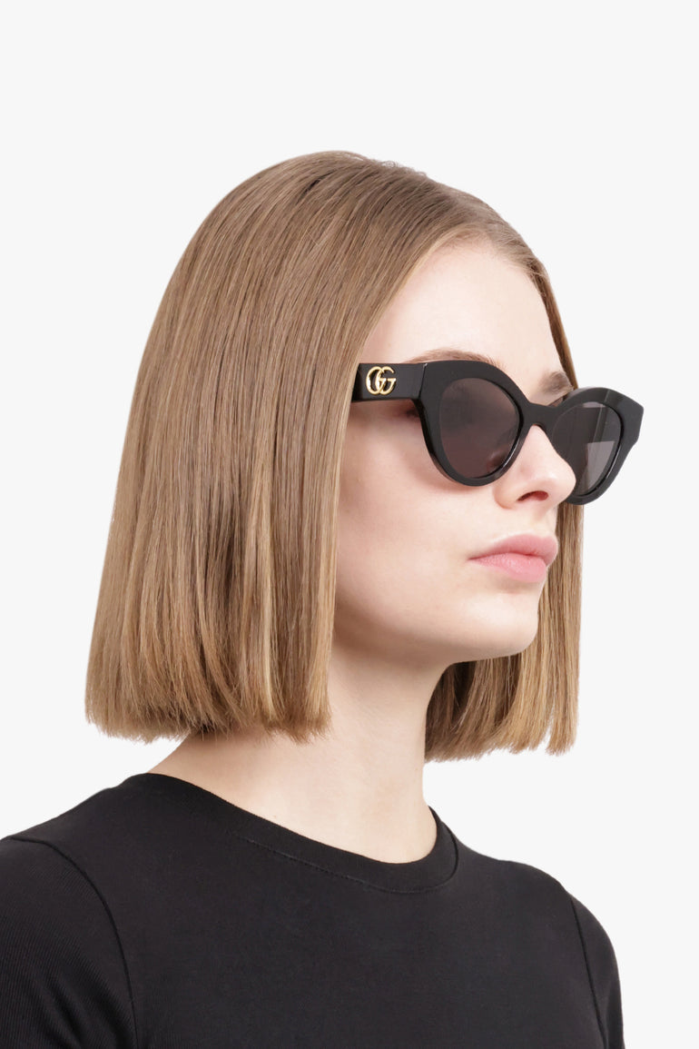 GUCCI ACCESSORIES BLACK / BLACK GG0957S 51 Round Cat Eye Sunglasses | Black