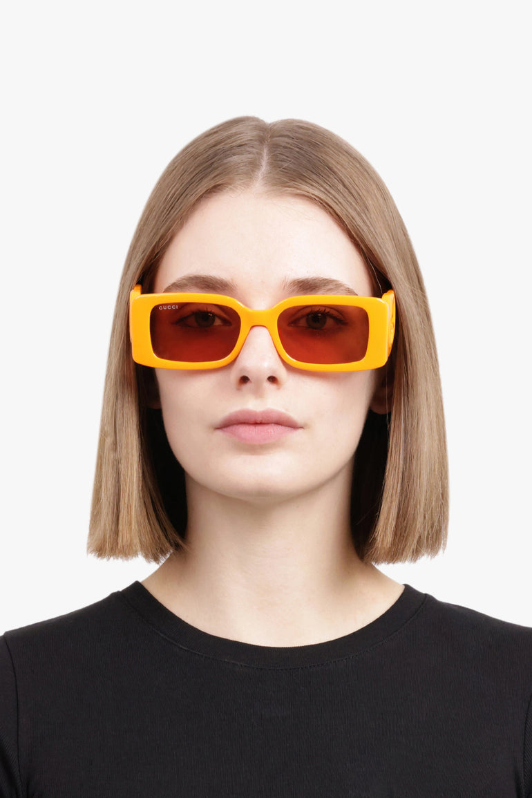 GUCCI ACCESSORIES ORANGE / ORANGE GG1325S 54 Rectangle Frame Side Logo Sunglasses | Orange