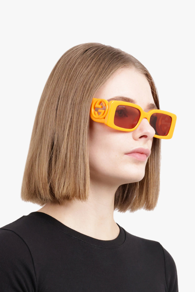 GUCCI ACCESSORIES ORANGE / ORANGE GG1325S 54 Rectangle Frame Side Logo Sunglasses | Orange