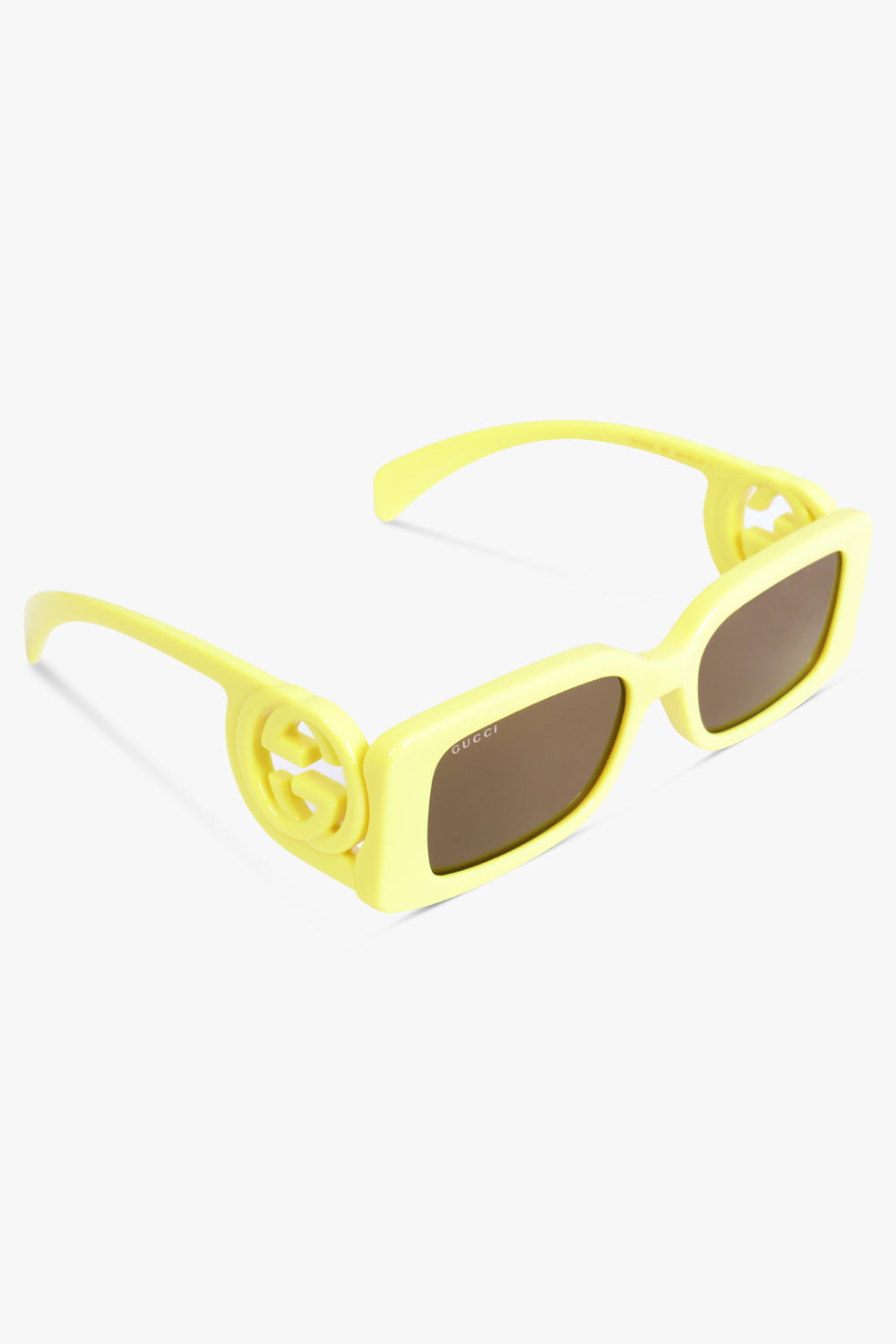 GUCCI ACCESSORIES YELLOW / YELLOW GG1325S 54 Rectangle Frame Side Logo Sunglasses | Yellow