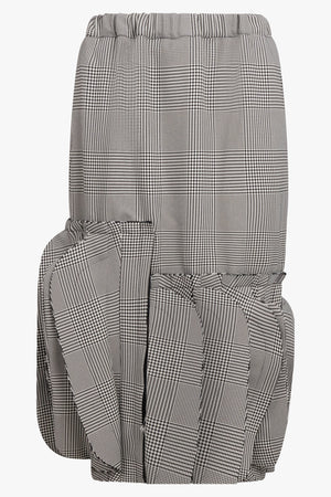 COMME DES GARCONS RTW Glencheck Print Asymmetric Ruffle Midi Skirt | Grey