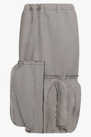 COMME DES GARCONS RTW Houndstooth Print Asymmetric Ruffle Midi Skirt | Grey