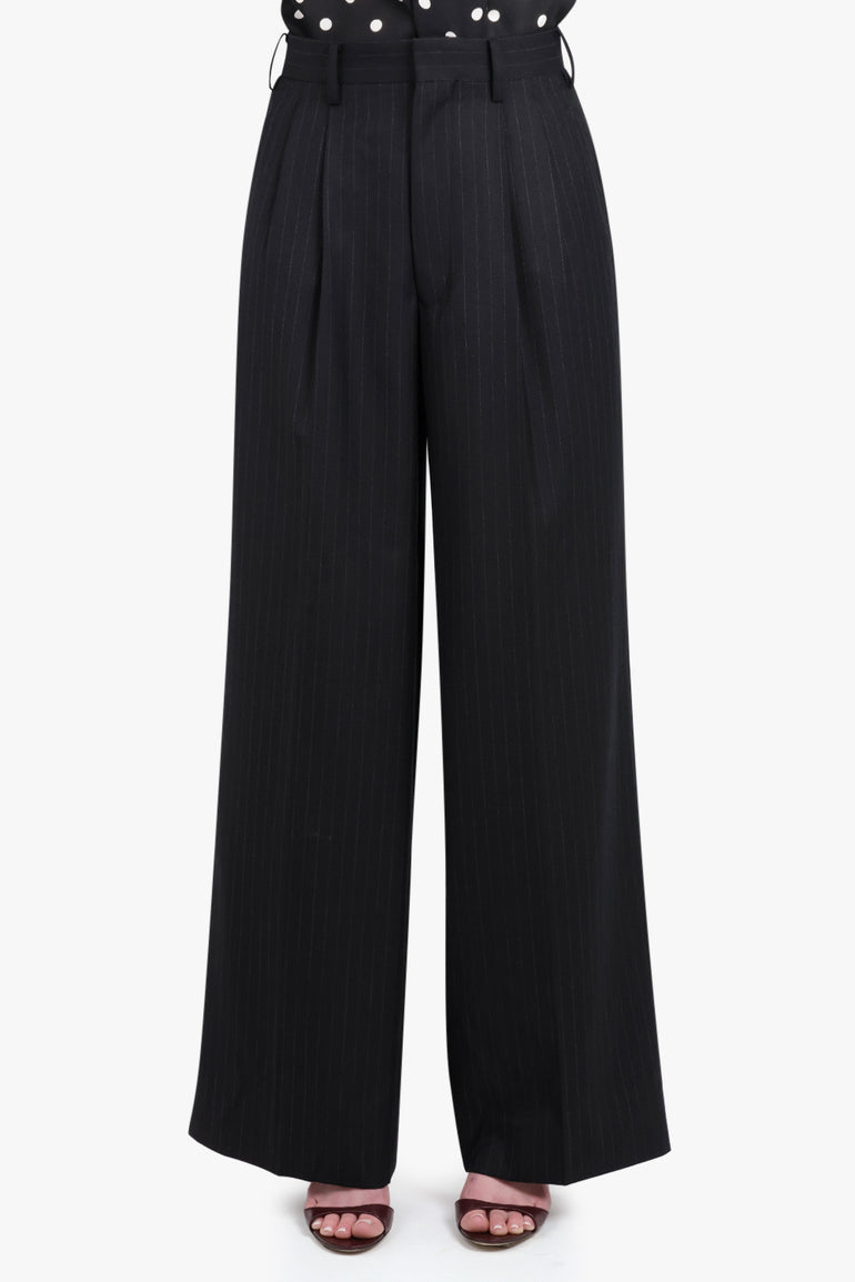 JUNYA WATANABE RTW Pin Stripe Wide Leg Pleat Front Pant | Black/Grey