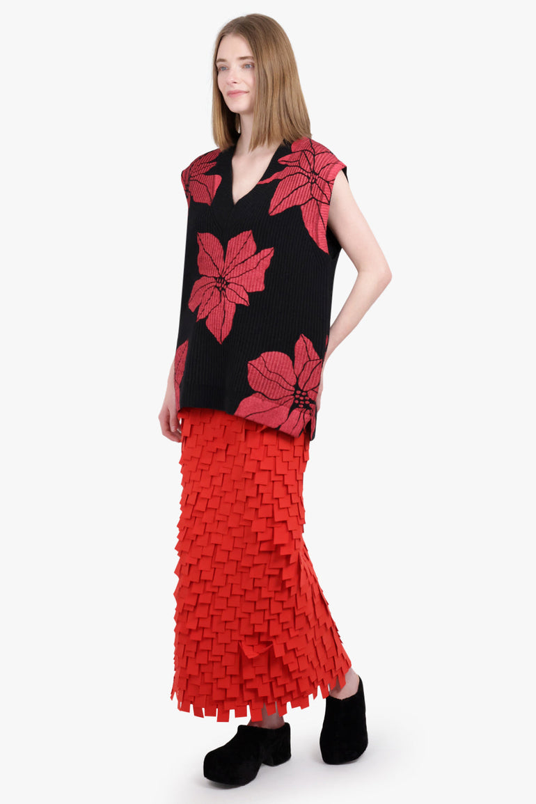 JW ANDERSON RTW Floral Print V-Neck Vest Knit | Black/Red