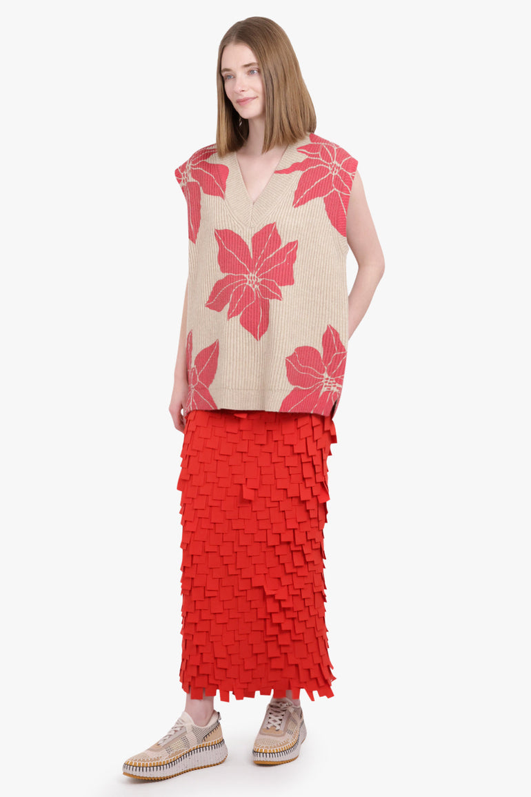 JW ANDERSON RTW Floral Print V-Neck Vest Knit | Oatmeal/Red